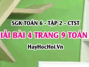 Giải bài 4 trang 9 Toán 6 Tập 2 SGK Chân trời sáng tạo